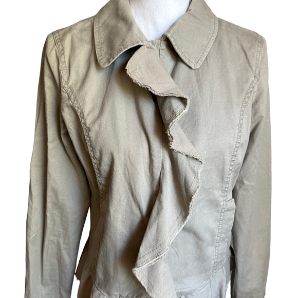 Caslon 100% Cotton Snap Button Ruffle Front Collared Blazer Jacket Size Small - Picture 4 of 17